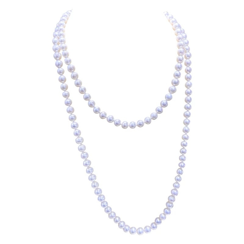 Κολιέ με μαργαριράκια γλυκού νερού, σχεδόν στρογγυλά μαργαριτάρια, αλυσίδα από κράμα, κομψό μινιμαλιστικό στυλ για επαγγελματικό ντύσιμο