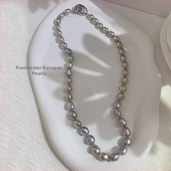 Karoliai su gėlavandenėmis perlomis, nežinomos formos, varinė grandinė, influencerių stilius