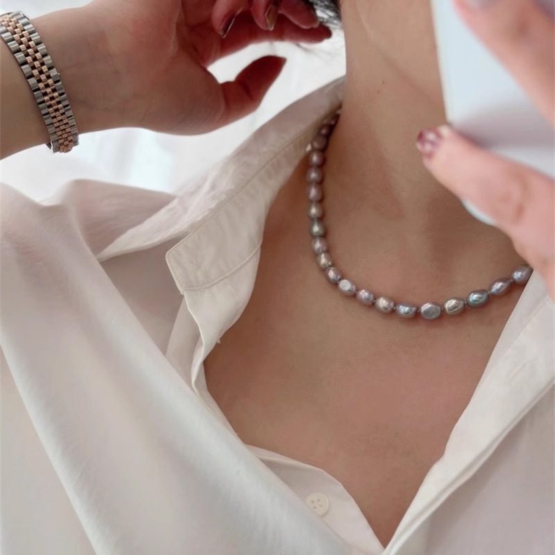 Κολιέ με φυσικά μαργαριτάρια γλυκού νερού, εξωγήινο σχήμα, χαλκός αλυσίδα, στιλ influencer