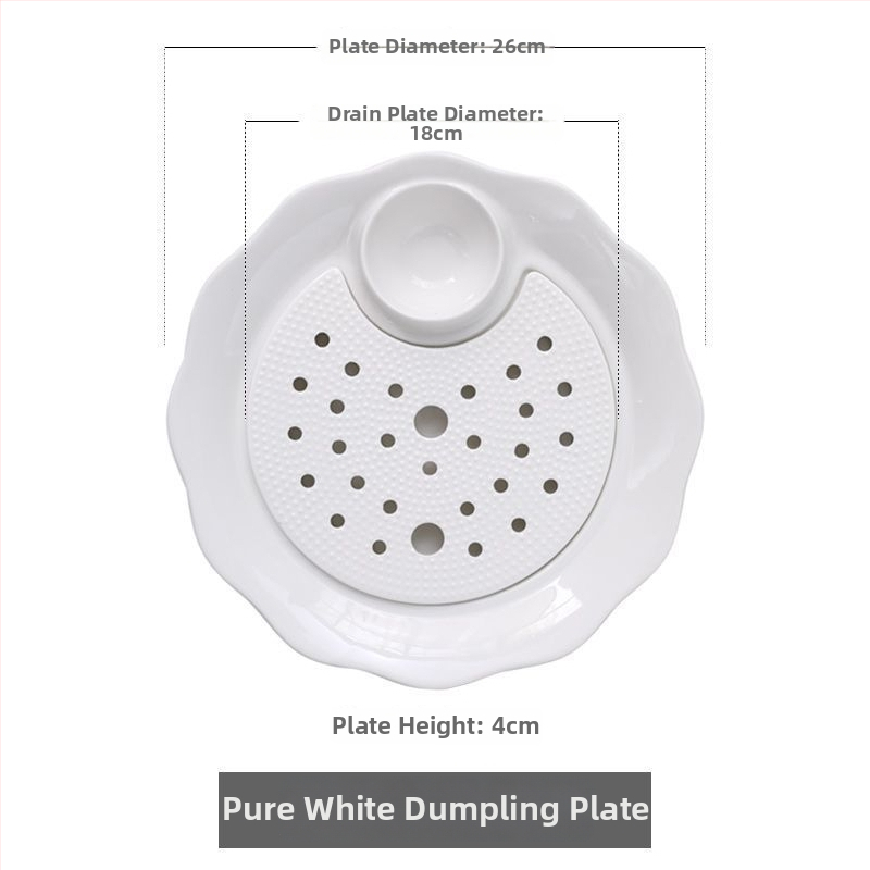 Keraamiline pelmeenide taldrik drenaažiga kahekihilise plaadi ja äädikaussiga — ümmargune, kaasaegne minimalistlik stiil