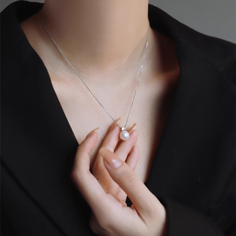 Colier cu pandantiv din perlă din argint 925, stil Prințesa Diana, lanț încrucișat, design geometric simplu