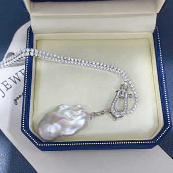 Колие с естествена пресноводна перла, перла с инопланетна форма, висулка от перла, произход Zhuji, пролет 2024