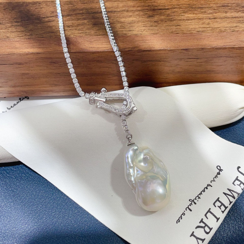 Колие с естествена пресноводна перла, перла с инопланетна форма, висулка от перла, произход Zhuji, пролет 2024