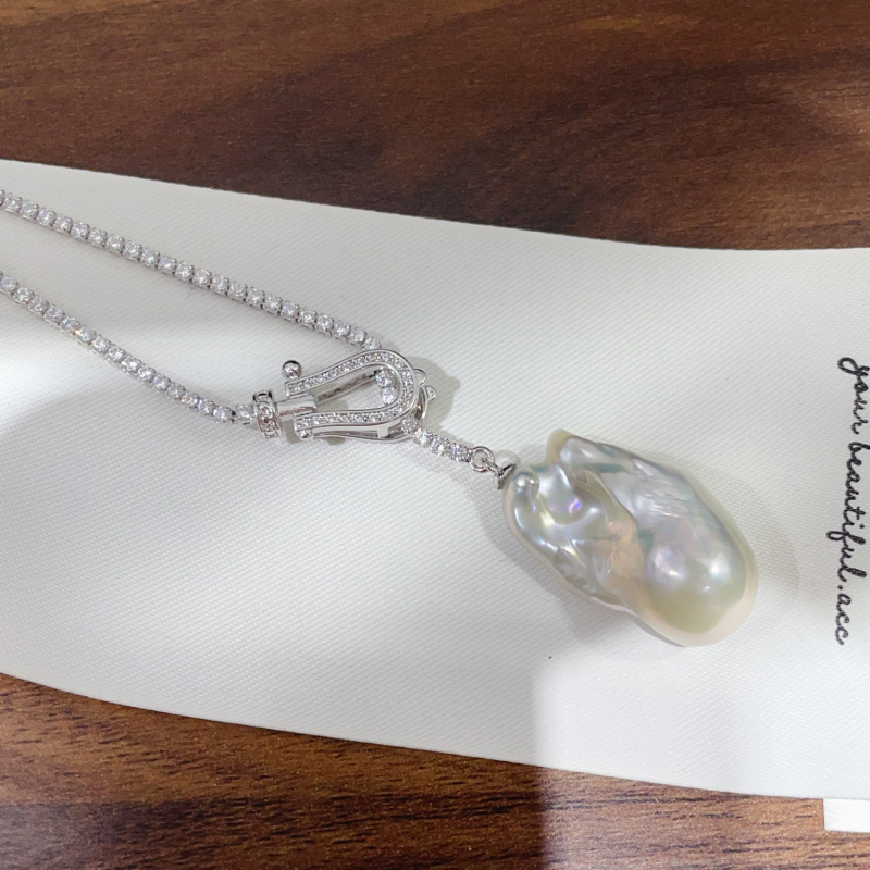 Колие с естествена пресноводна перла, перла с инопланетна форма, висулка от перла, произход Zhuji, пролет 2024