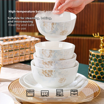 Set de vase din porțelan — boluri pentru supă și orez, design modern minimalist, formă circulară, potrivit pentru cuptor cu microunde.