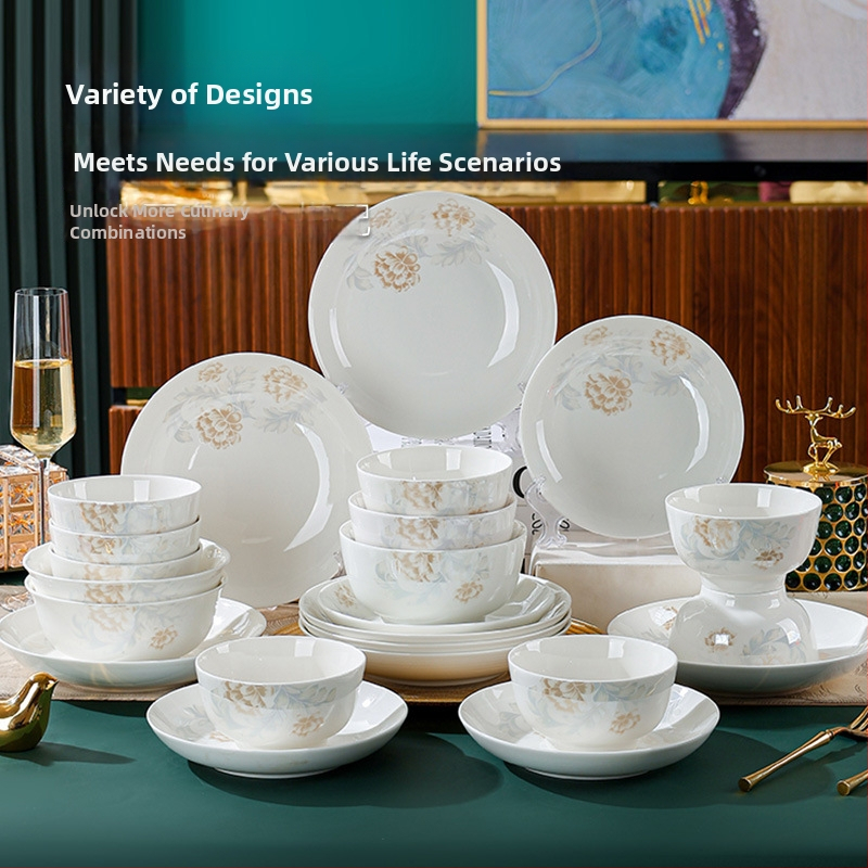 Set de vase din porțelan — boluri pentru supă și orez, design modern minimalist, formă circulară, potrivit pentru cuptor cu microunde.