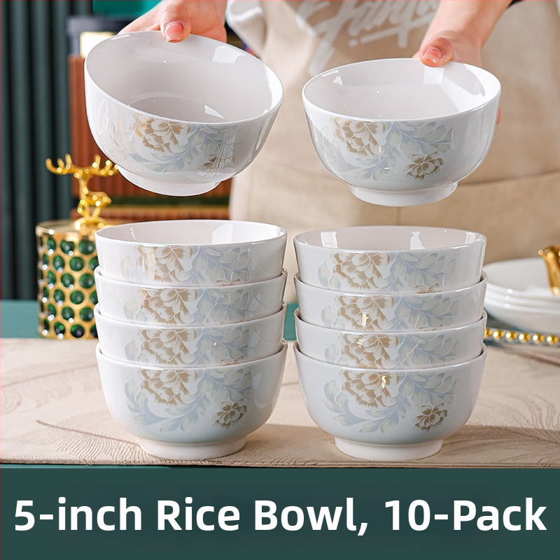 Set de vase din porțelan — boluri pentru supă și orez, design modern minimalist, formă circulară, potrivit pentru cuptor cu microunde.