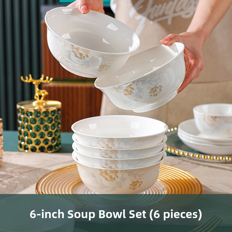 Set de vase din porțelan — boluri pentru supă și orez, design modern minimalist, formă circulară, potrivit pentru cuptor cu microunde.