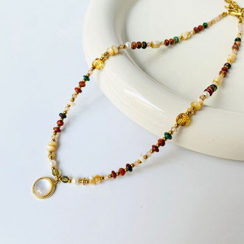 Kulcscsont-nyaklánc abakusz gyöngyökkel és édesvízi gyöngyökkel, kézzel készített, retro stílus, elektroplating bevonat, eredet Lishui, 2025 nyári bevezetés