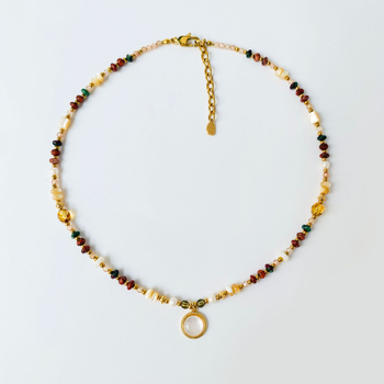 Kulcscsont-nyaklánc abakusz gyöngyökkel és édesvízi gyöngyökkel, kézzel készített, retro stílus, elektroplating bevonat, eredet Lishui, 2025 nyári bevezetés