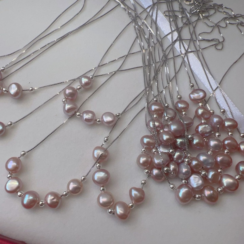 Colier din perle de apă dulce, lucrat manual, lanț box, stil vintage, pentru femei