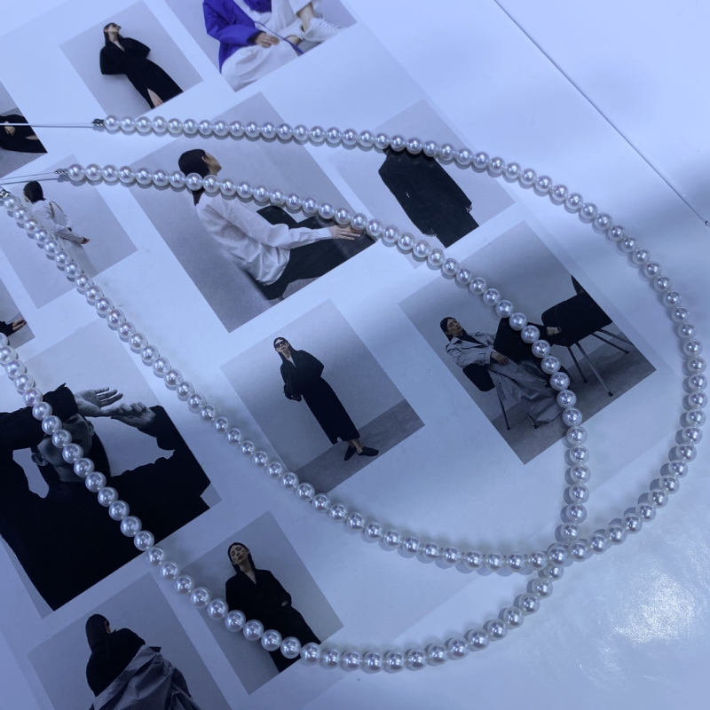 Colier cu perle de apă dulce, formă rotundă, argint 925, țesut