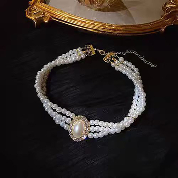 Trostruka ogrlica od umjetnih perli, s privjeskom od perli, korejski stil
