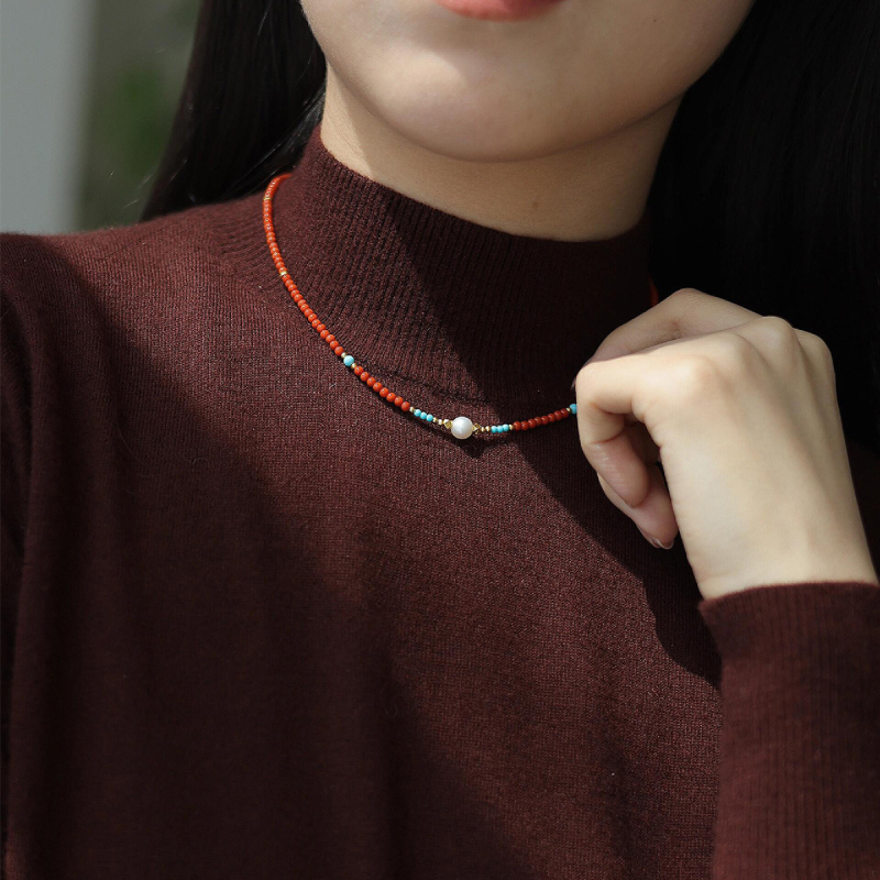 Colier cu perle de apă dulce, 5–6 mm, lungime reglabilă 31–40 cm, accesorii din cupru, stil vintage etnic chinezesc de palat