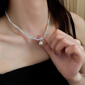 Colier cu pandantiv perla din argint 925, perlă naturală de apă dulce, design cu două straturi