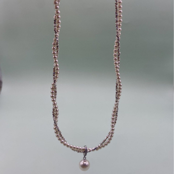 Colier cu pandantiv perla din argint 925, perlă naturală de apă dulce, design cu două straturi