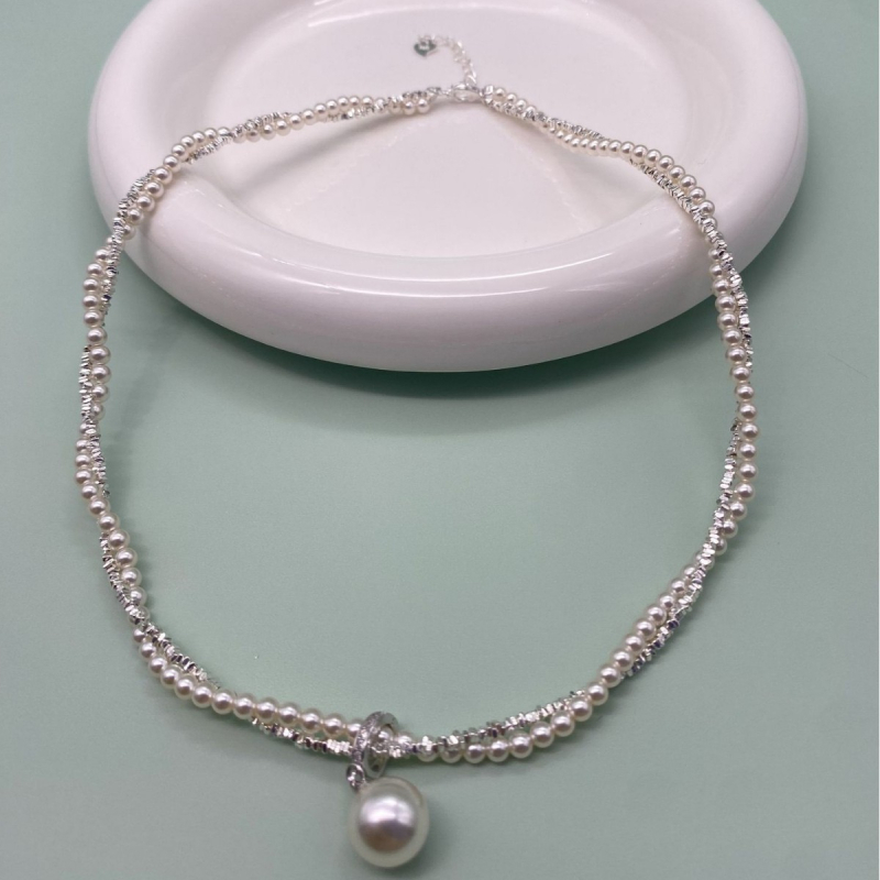 Colier cu pandantiv perla din argint 925, perlă naturală de apă dulce, design cu două straturi