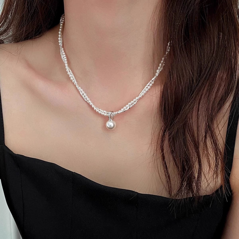 Colier cu pandantiv perla din argint 925, perlă naturală de apă dulce, design cu două straturi