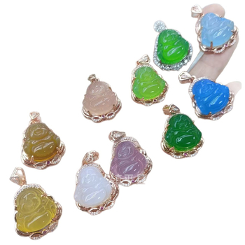 Maitreja Buddha chalcedon privjesak — ugradni, geometrijski oblik, proziran