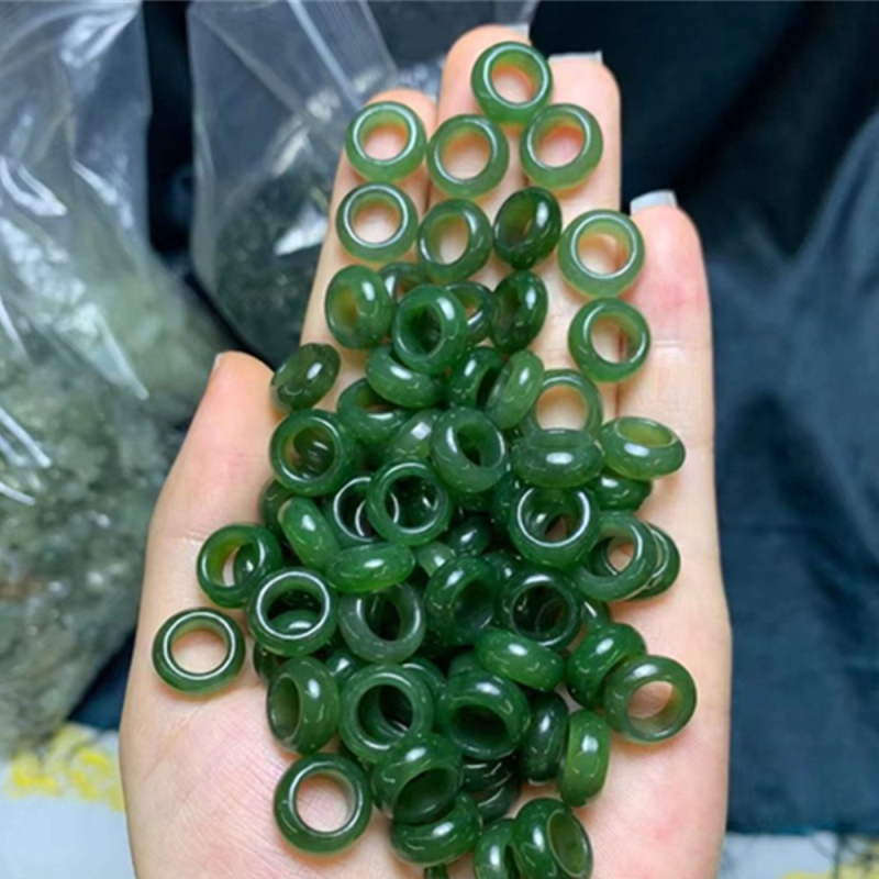 Prirodni Hetian žad, zeleni nefrit, prsten za DIY dodatke, kružni prsten s motivom oblaka, unutarnji promjer oko 8 mm