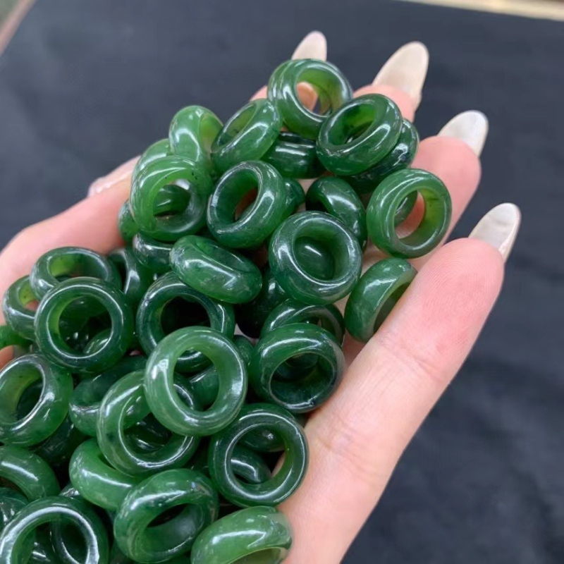 Prirodni Hetian žad, zeleni nefrit, prsten za DIY dodatke, kružni prsten s motivom oblaka, unutarnji promjer oko 8 mm