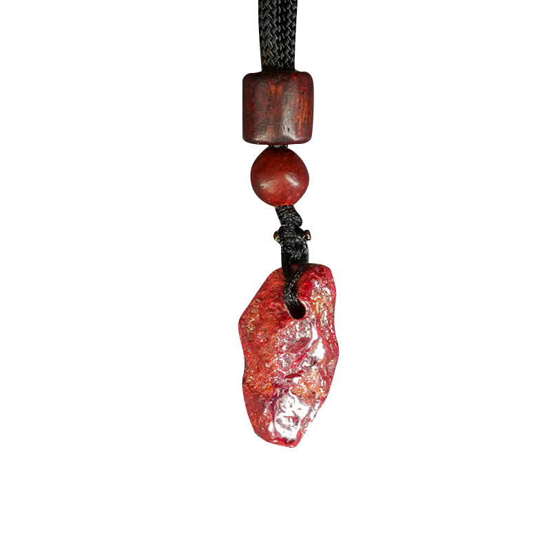Colier cu piatră cinnabar și pandantiv din piatră naturală, neregulat – piatră naturală, șlefuire, stil național pentru cupluri