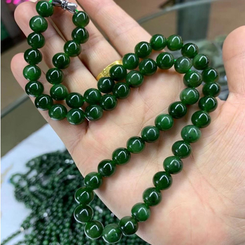 Colier Hetian Jade Jasper, mărgele rotunde, material natural, șlefuire și lustruire