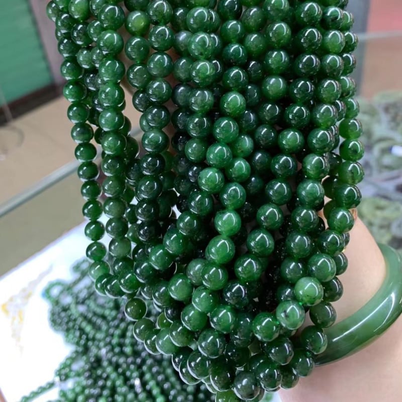 Colier Hetian Jade Jasper, mărgele rotunde, material natural, șlefuire și lustruire