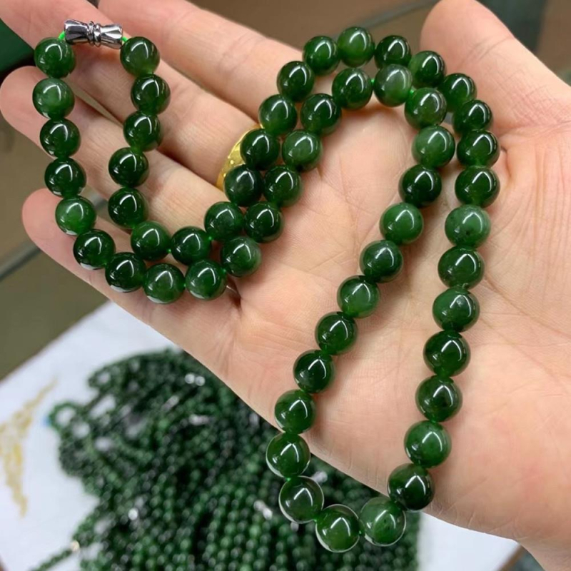 Colier Hetian Jade Jasper, mărgele rotunde, material natural, șlefuire și lustruire
