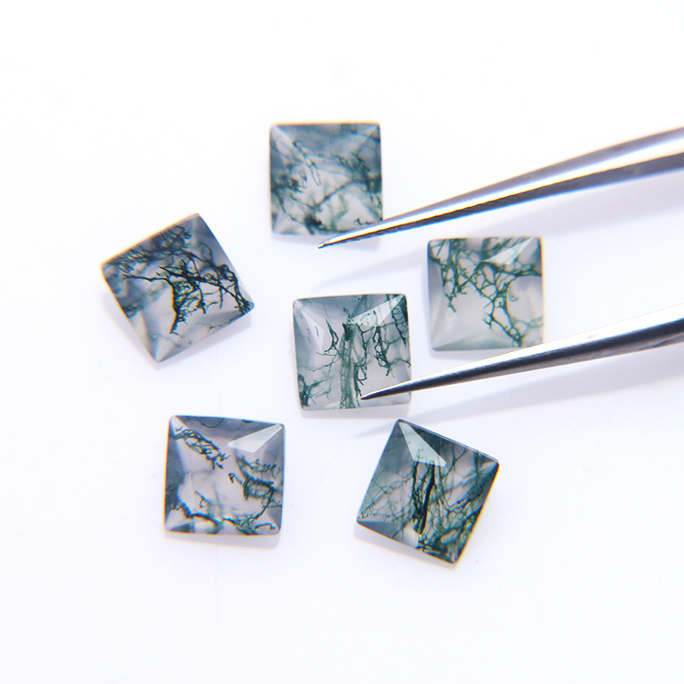 Ahat s mahovinom, jastukast oblik, 7×7 mm slobodan kamen za ugradnju u prsten DIY nakit