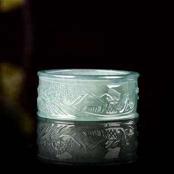 A-kategóriás jadeit gyűrű táj mintával, kézzel készített, uniszex