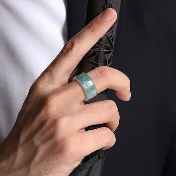 A-kategóriás jadeit gyűrű táj mintával, kézzel készített, uniszex