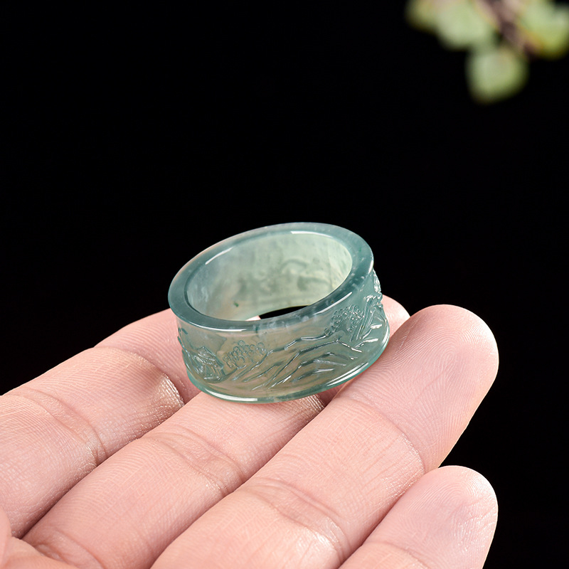 A-kategóriás jadeit gyűrű táj mintával, kézzel készített, uniszex
