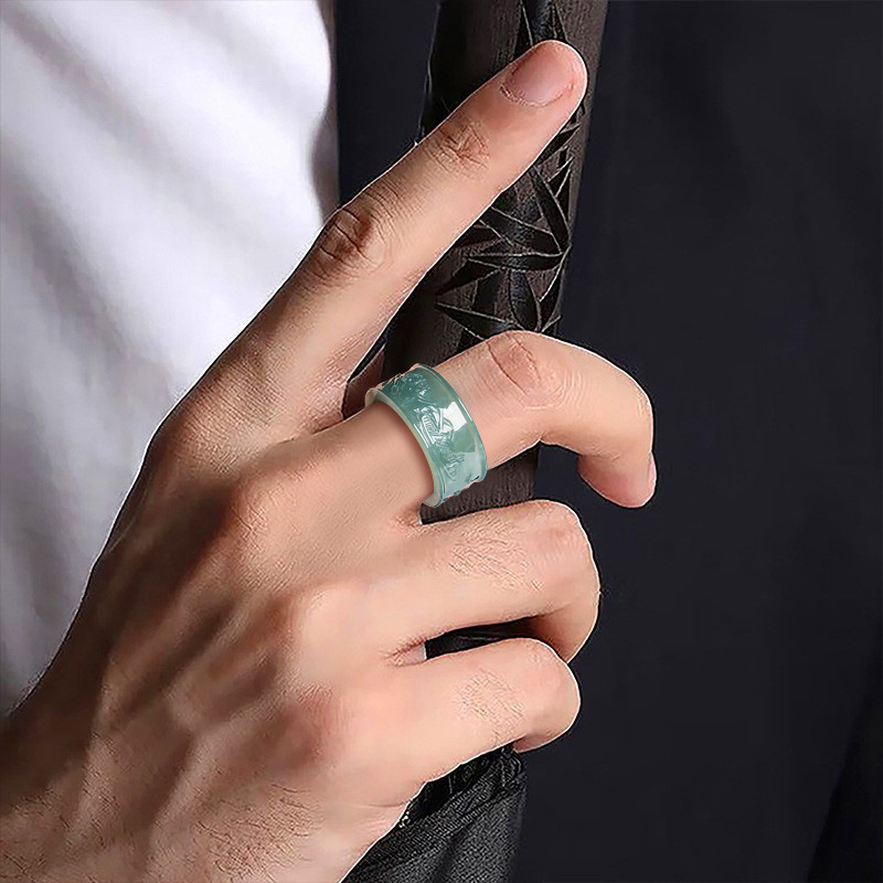 A-kategóriás jadeit gyűrű táj mintával, kézzel készített, uniszex