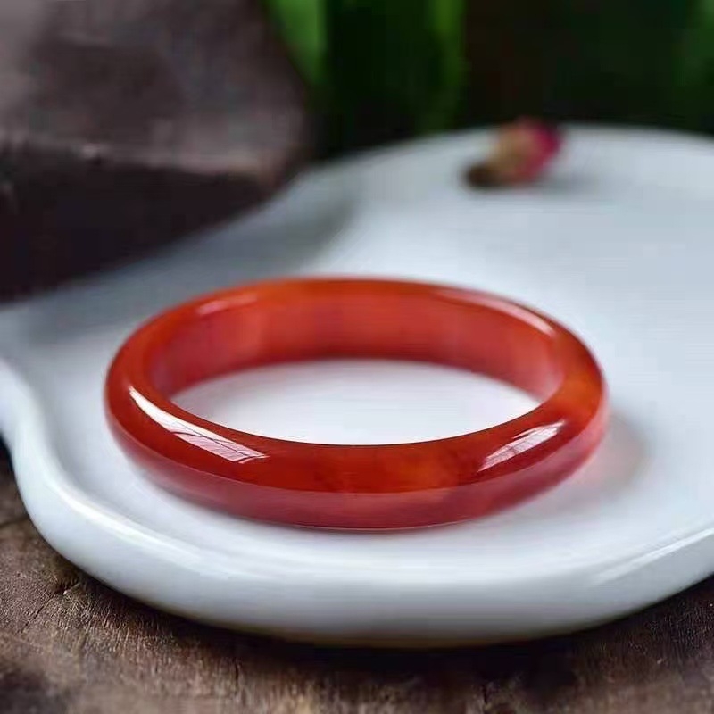 Ženski narukvica od brazilskog crvenog ahata, kineski crveni etnički stil chalcedon, tanak i debeo prugasti dizajn