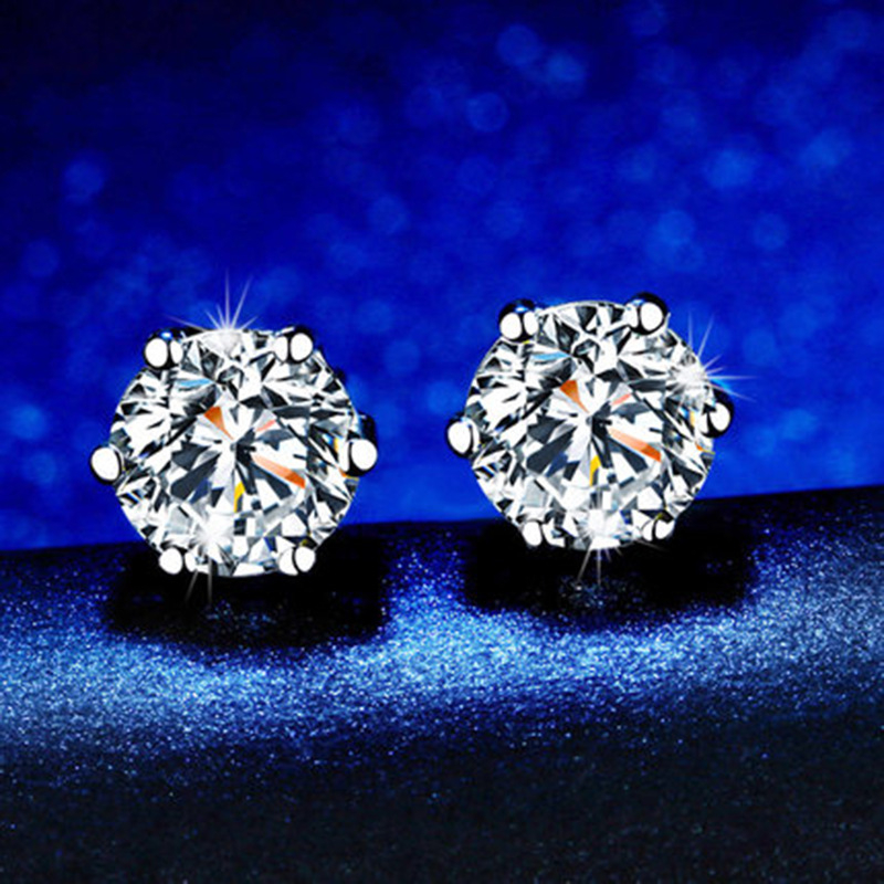 Cercei stud din zirconiu, montură cu șase brațe, argintiu – INS stil, ED04512, vară 2022