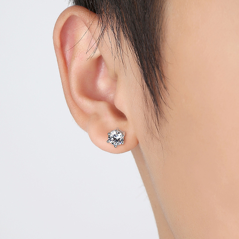 Cercei stud din zirconiu, montură cu șase brațe, argintiu – INS stil, ED04512, vară 2022