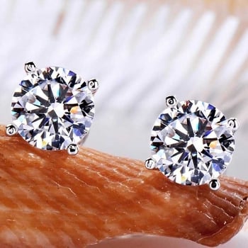 Moissanite naušnice od srebra 925, klasičan četveroprst dizajn, za žene