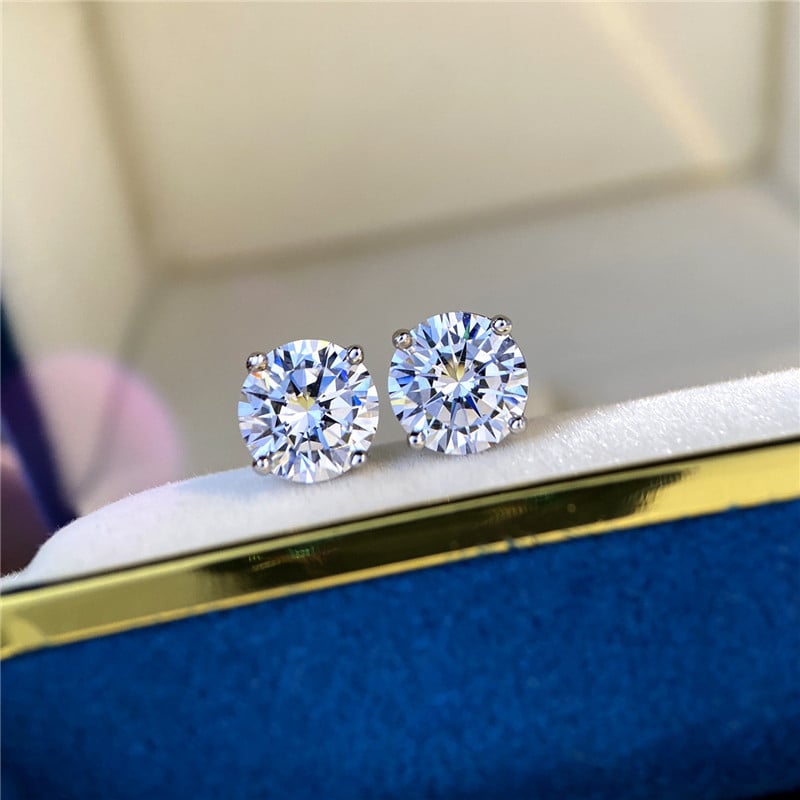 Moissanite naušnice od srebra 925, klasičan četveroprst dizajn, za žene