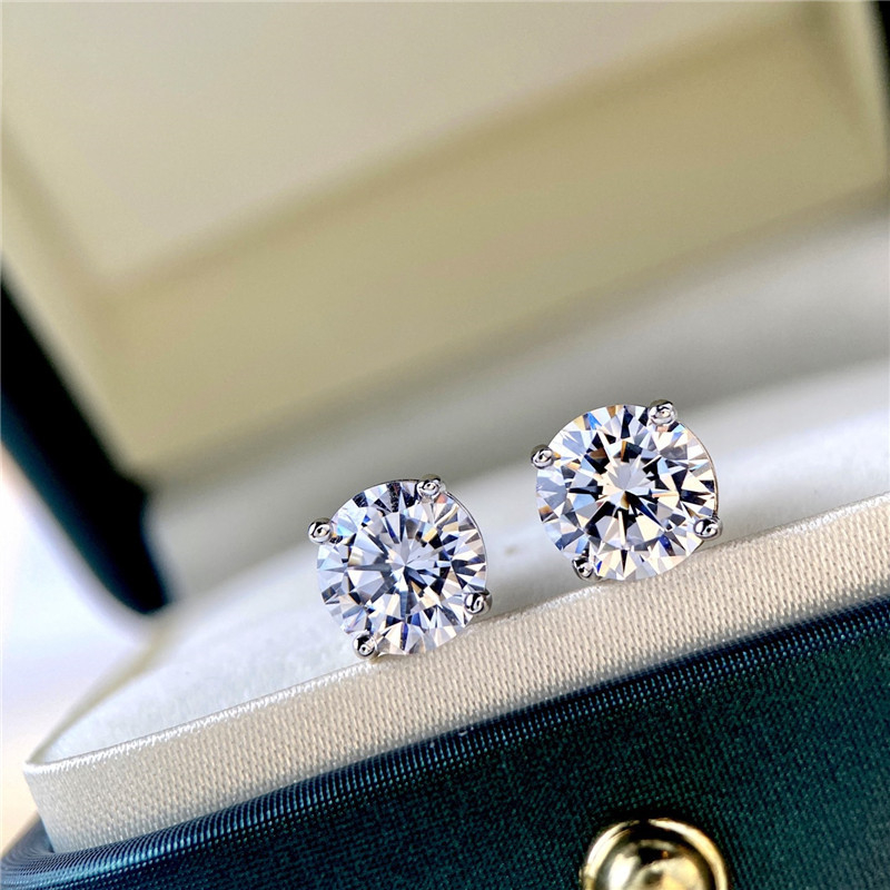 Moissanite naušnice od srebra 925, klasičan četveroprst dizajn, za žene