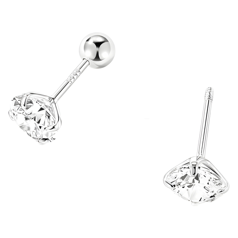 Naušnice od srebra 999 s dijamantima, vijčano uvrtanje za uho, za žene, Kod Yn-9