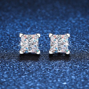 Ženske naušnice od srebra S925, Pt950 platinasti premaz, minimalistički dizajn, Moissanite u kvadratnom obliku, 1 karat