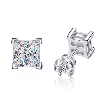 Ženske naušnice od srebra S925, Pt950 platinasti premaz, minimalistički dizajn, Moissanite u kvadratnom obliku, 1 karat