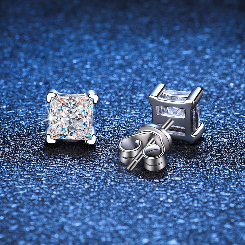 Ženske naušnice od srebra S925, Pt950 platinasti premaz, minimalistički dizajn, Moissanite u kvadratnom obliku, 1 karat