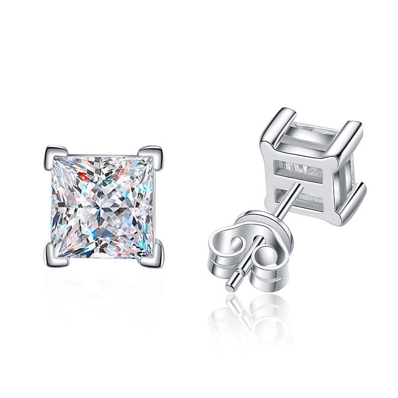 Ženske naušnice od srebra S925, Pt950 platinasti premaz, minimalistički dizajn, Moissanite u kvadratnom obliku, 1 karat