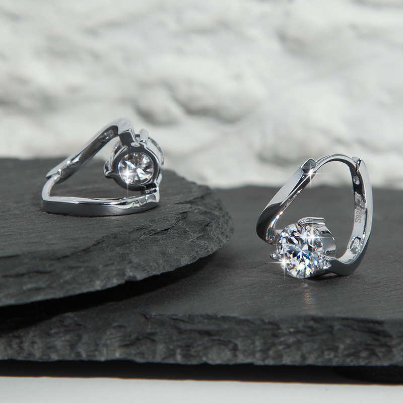 Moissanite обеци, S925 стерлингово сребро, диамантна обработка, U-форма, за жени