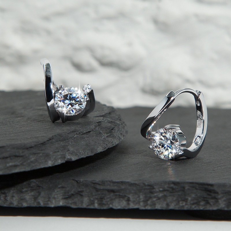 Moissanite обеци, S925 стерлингово сребро, диамантна обработка, U-форма, за жени