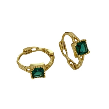 Cercei din argint 925, design geometric pătrat, piatră smarald, placare electroplată