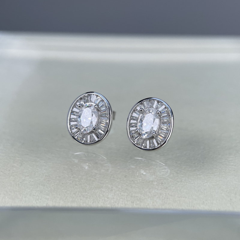 Naušnice za žene – ovalni moissanit, 1 karat, 925 srebro, geometrijski oblik