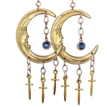 Naušnice - Polumjesec Mač i Zvijezda, Rhinestones, Gotički Stil, Ručna Izrada, Cinkova Zlitina, Unisex